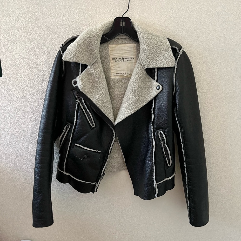 Black Faux Leather Shearling Jacket